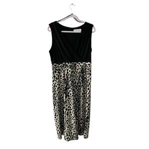 Emma & Michele Jumpsuit Women Size 12 Black Leopard Sleeveless Surplice Neck